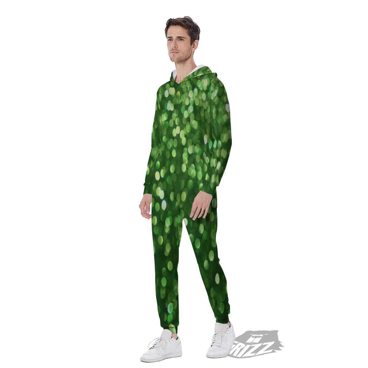 Green Glitter Artwork Shamrock Print Pattern Men's Jumpsuit-grizzshop