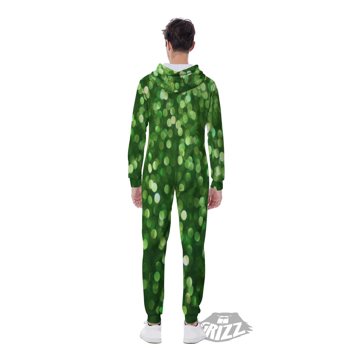 Green Glitter Artwork Shamrock Print Pattern Men's Jumpsuit-grizzshop