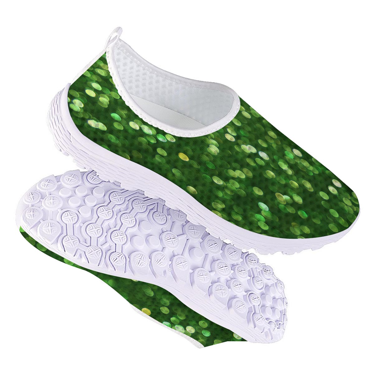 Green Glitter Artwork Shamrock Print Pattern Nurse Shoes-grizzshop