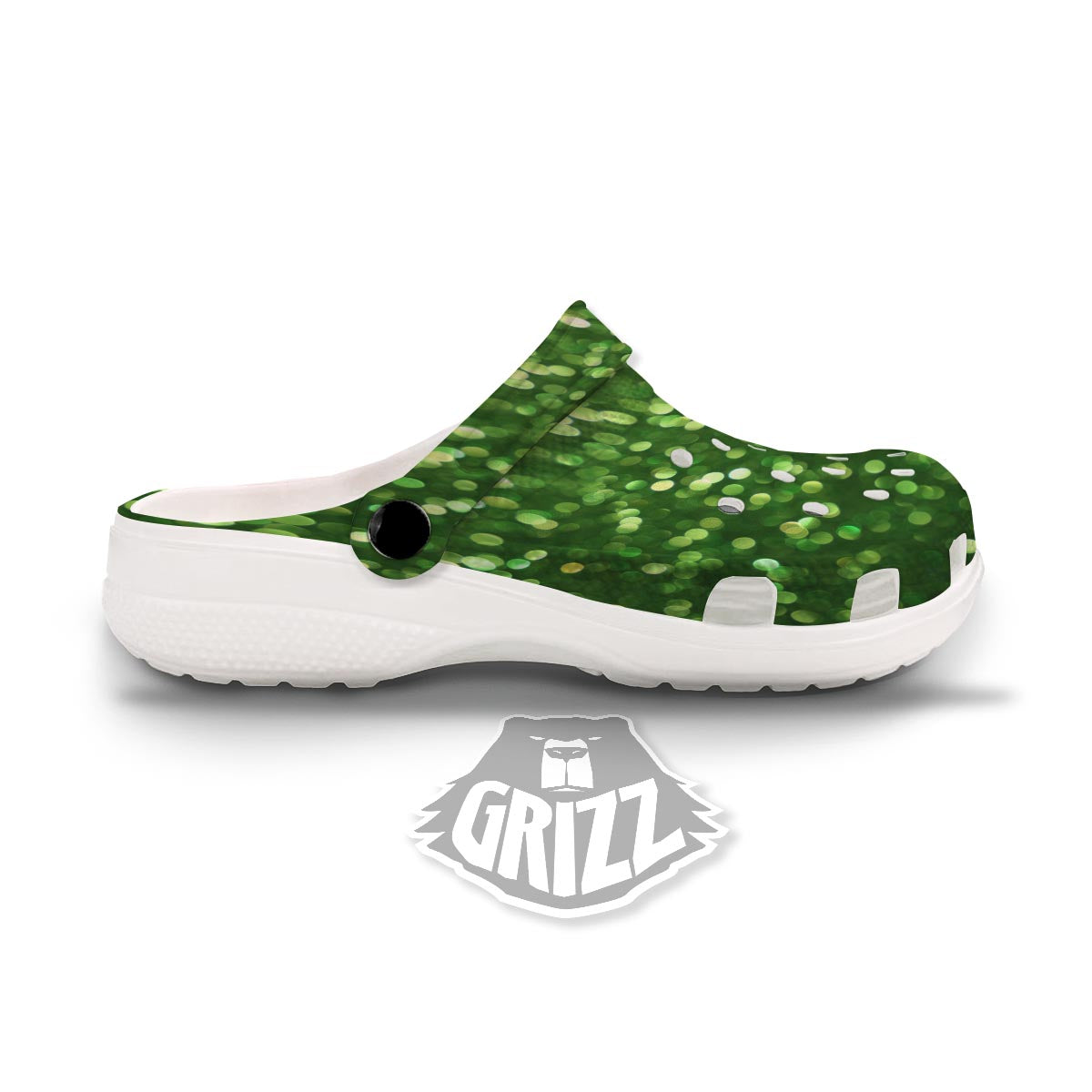 Green Glitter Texture Shamrock Print Pattern Clog-grizzshop