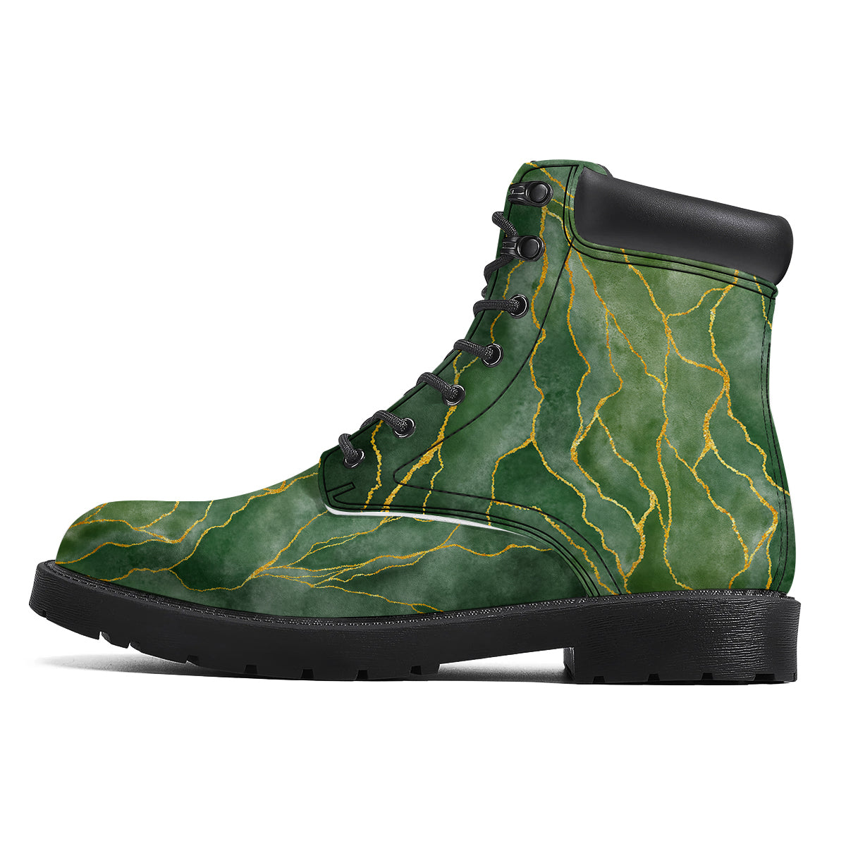 Green Golden Cracked Marble Print Boots-grizzshop