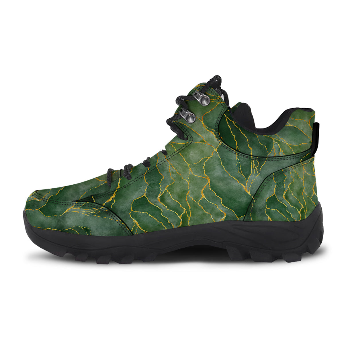 Green Golden Cracked Marble Print Hiking Shoes-grizzshop