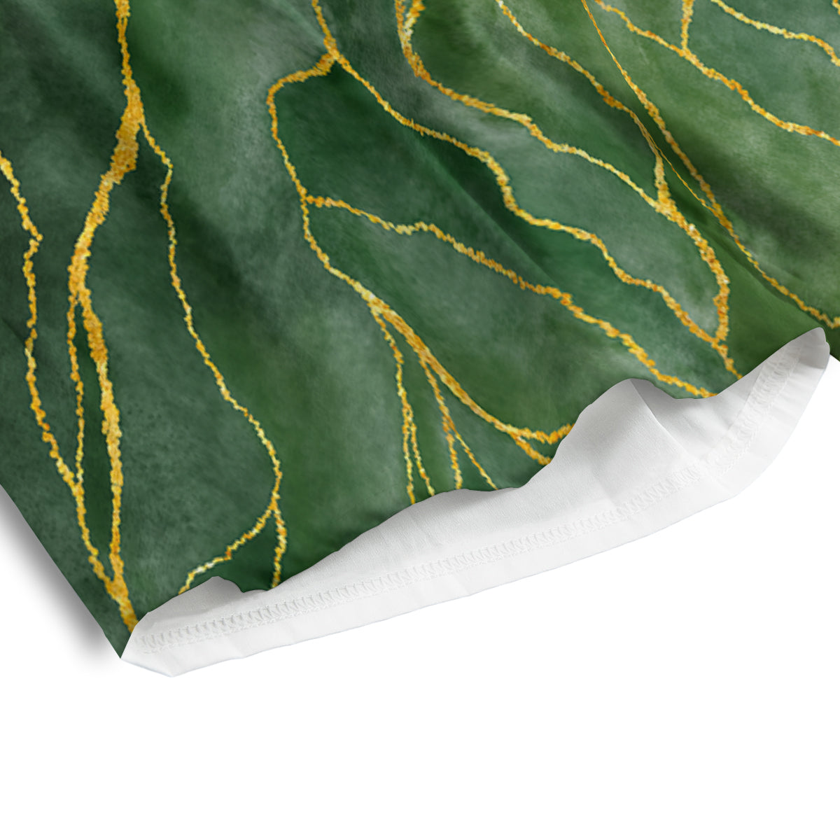 Green Golden Cracked Marble Print Men's Athletic Shorts