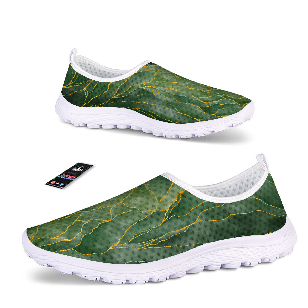 Green Golden Cracked Marble Print Nurse Shoes-grizzshop