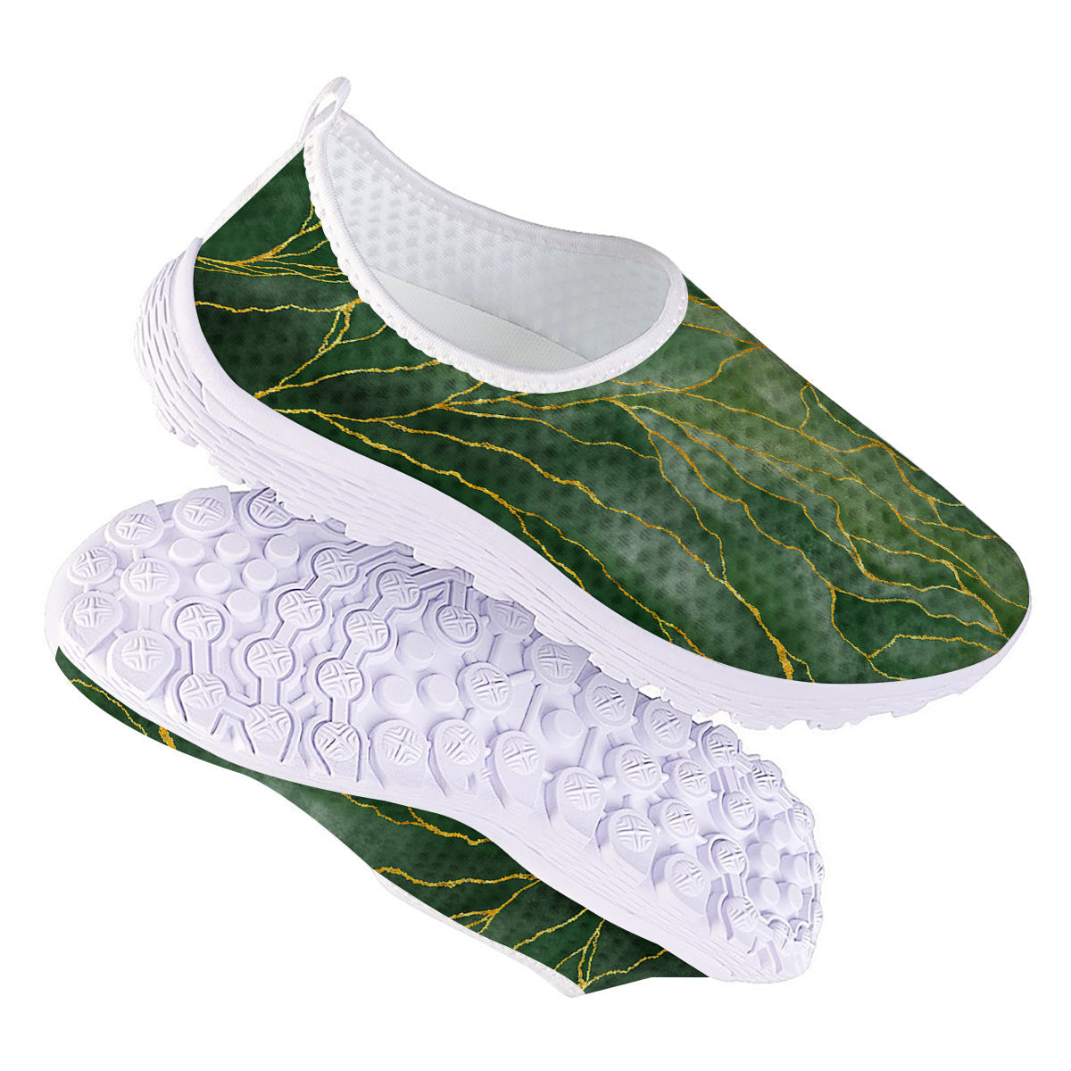 Green Golden Cracked Marble Print Nurse Shoes-grizzshop