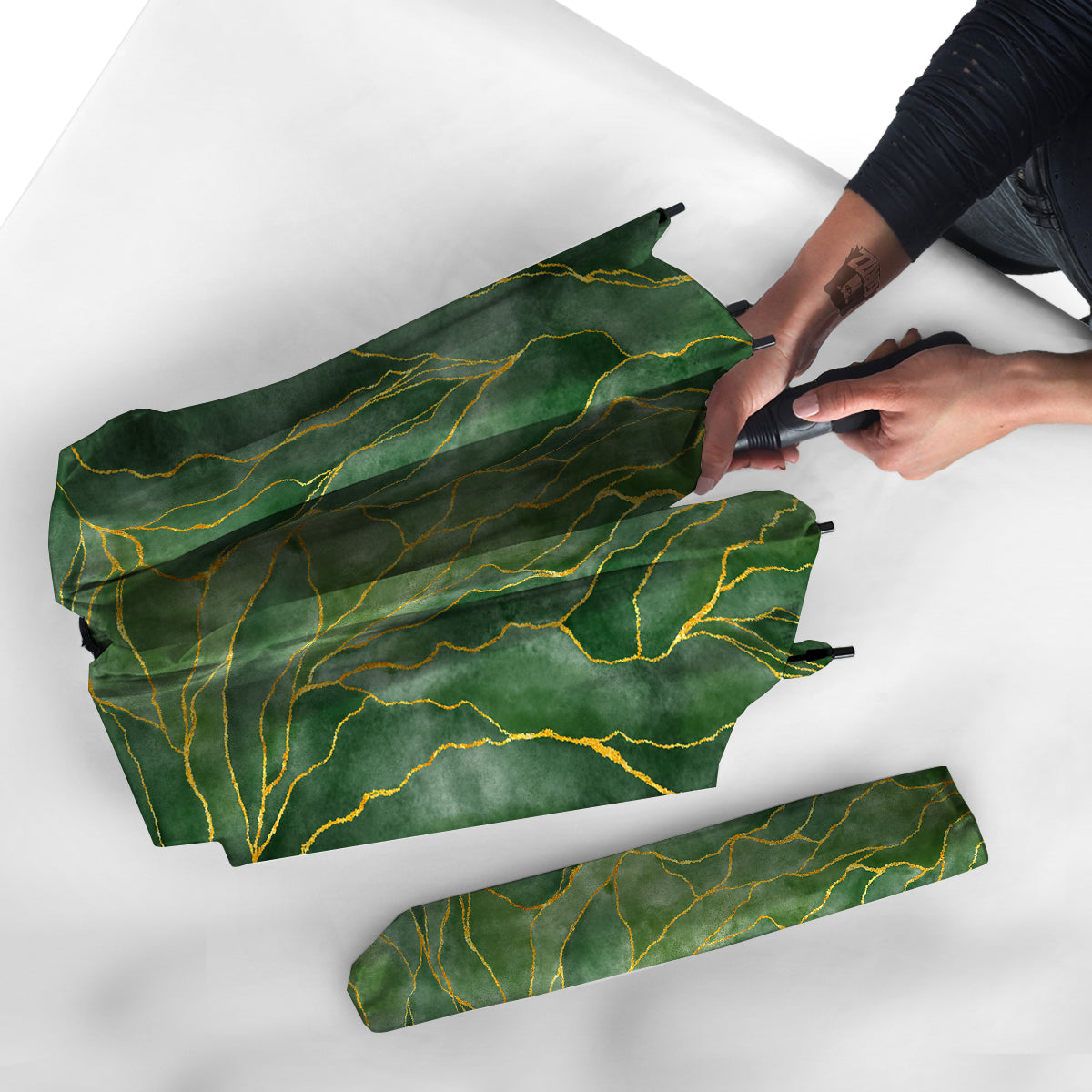 Green Golden Cracked Marble Print Umbrella-grizzshop