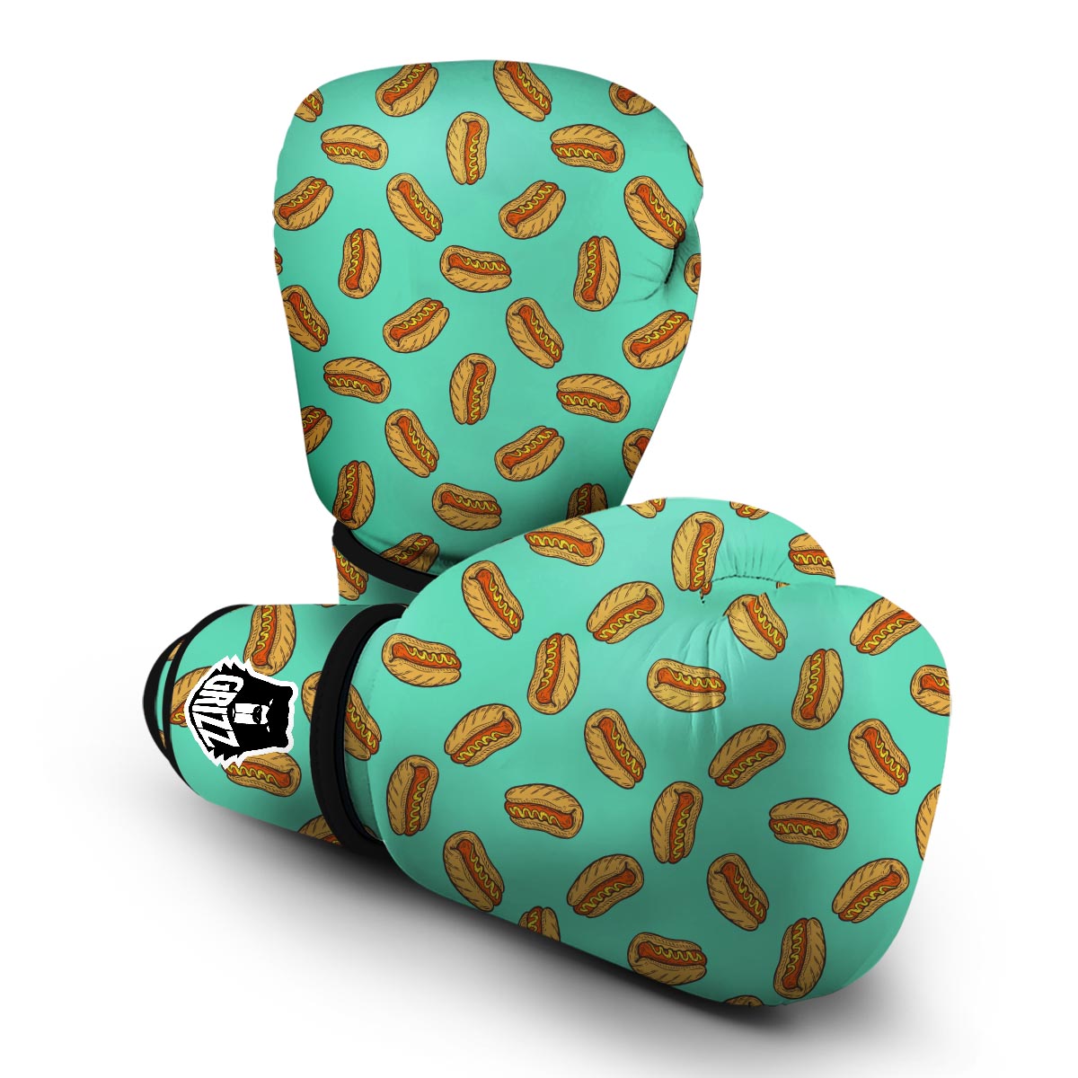Green Hot Dog Pattern Print Boxing Gloves-grizzshop