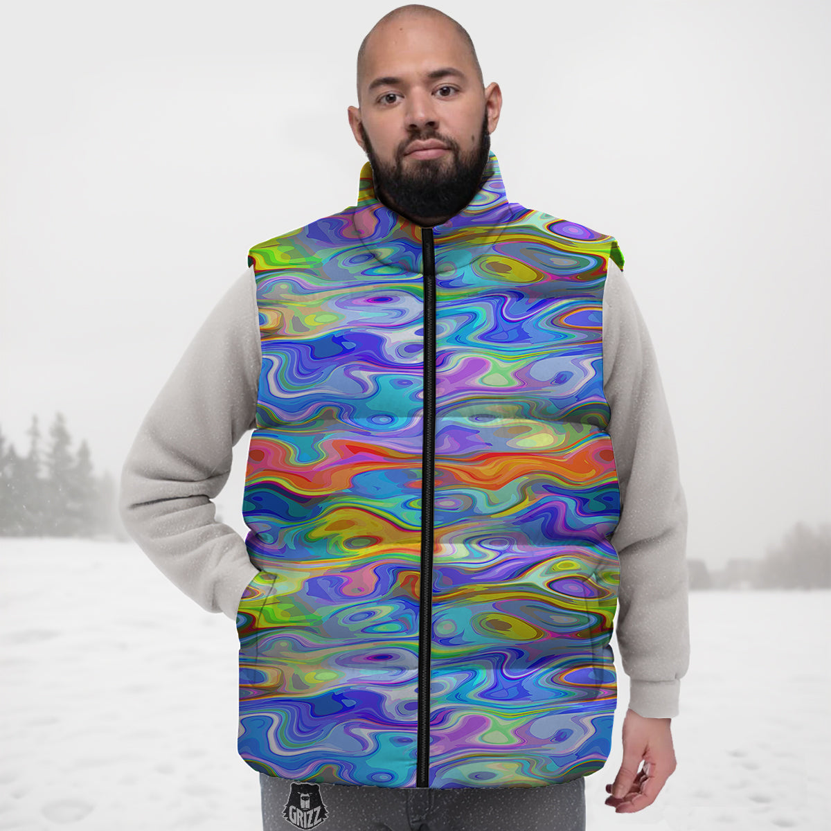 Green Hot Dog Pattern Print Down Vest-grizzshop