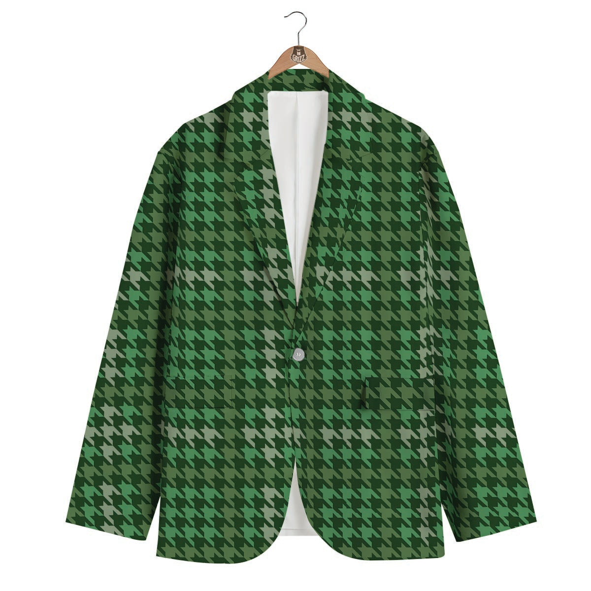 Green Houndstooth Men's Blazer-grizzshop