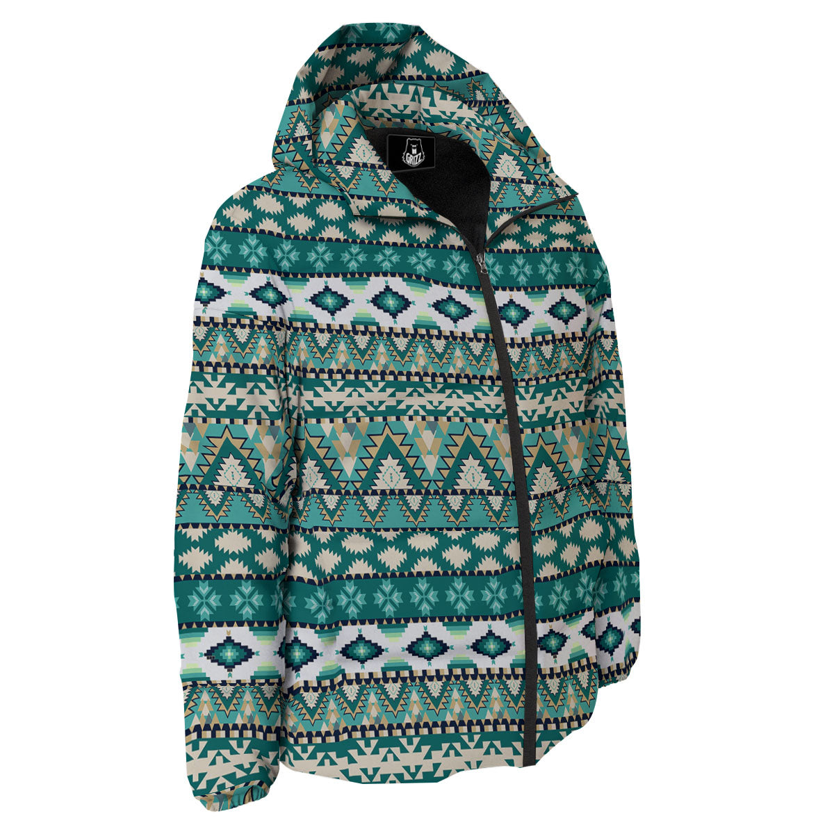 Green Indian Tribal Native Print Pattern Down Jacket-grizzshop