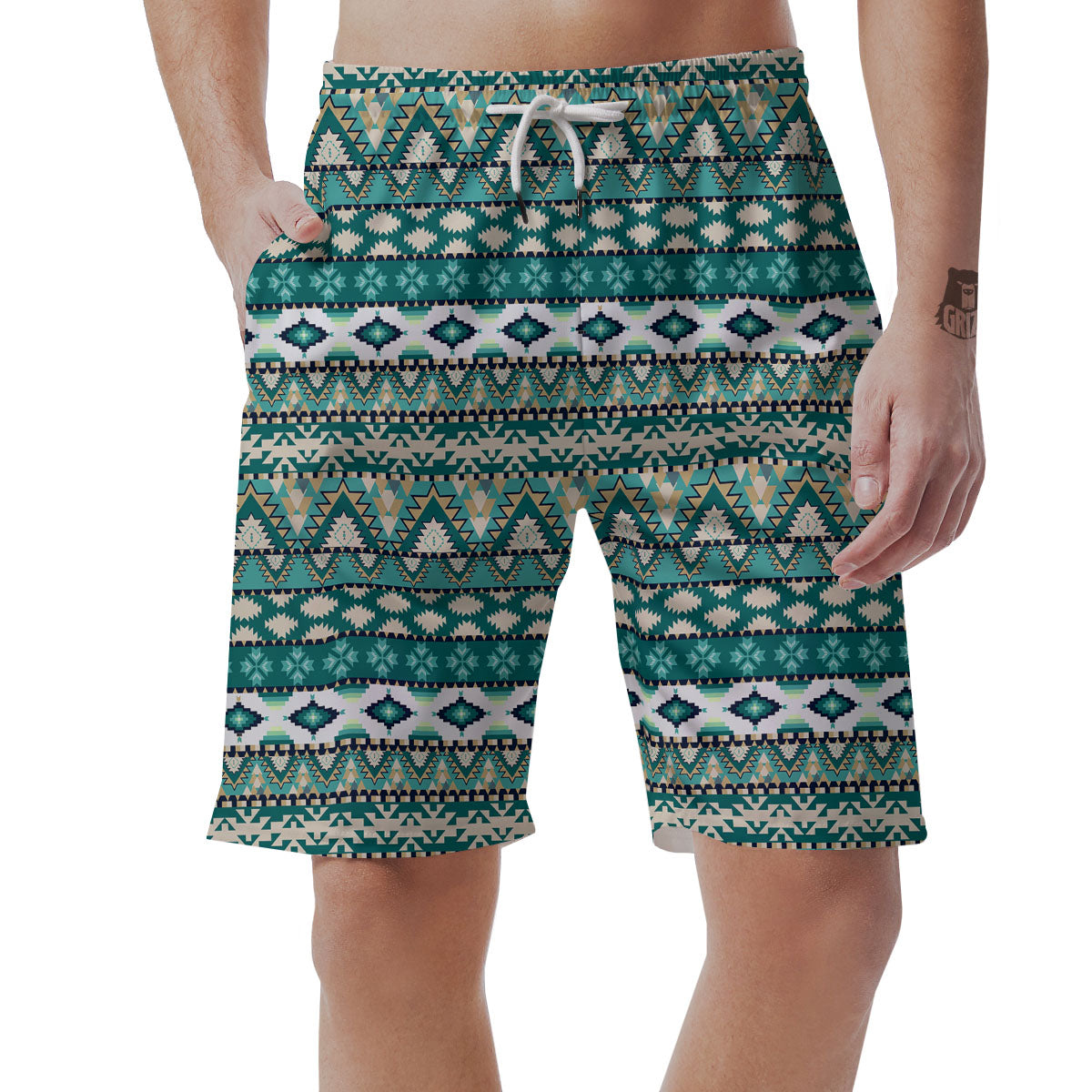 vintage tribal print high waist shorts brown ... one size fits most
