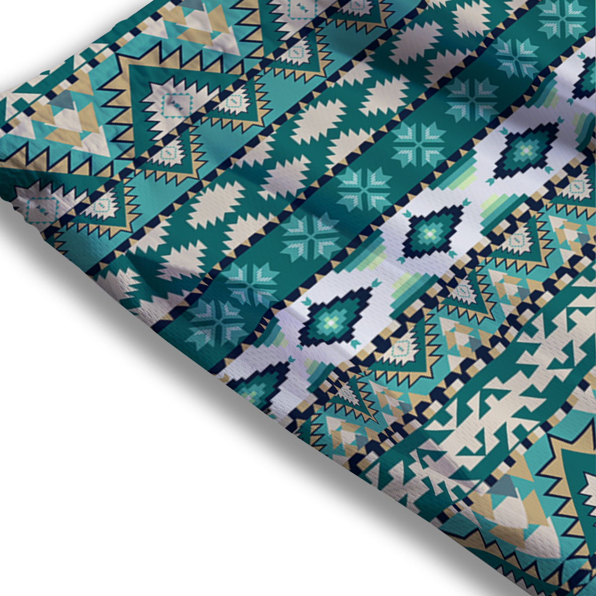 Green Indian Tribal Native Print Pattern Mesh Shorts