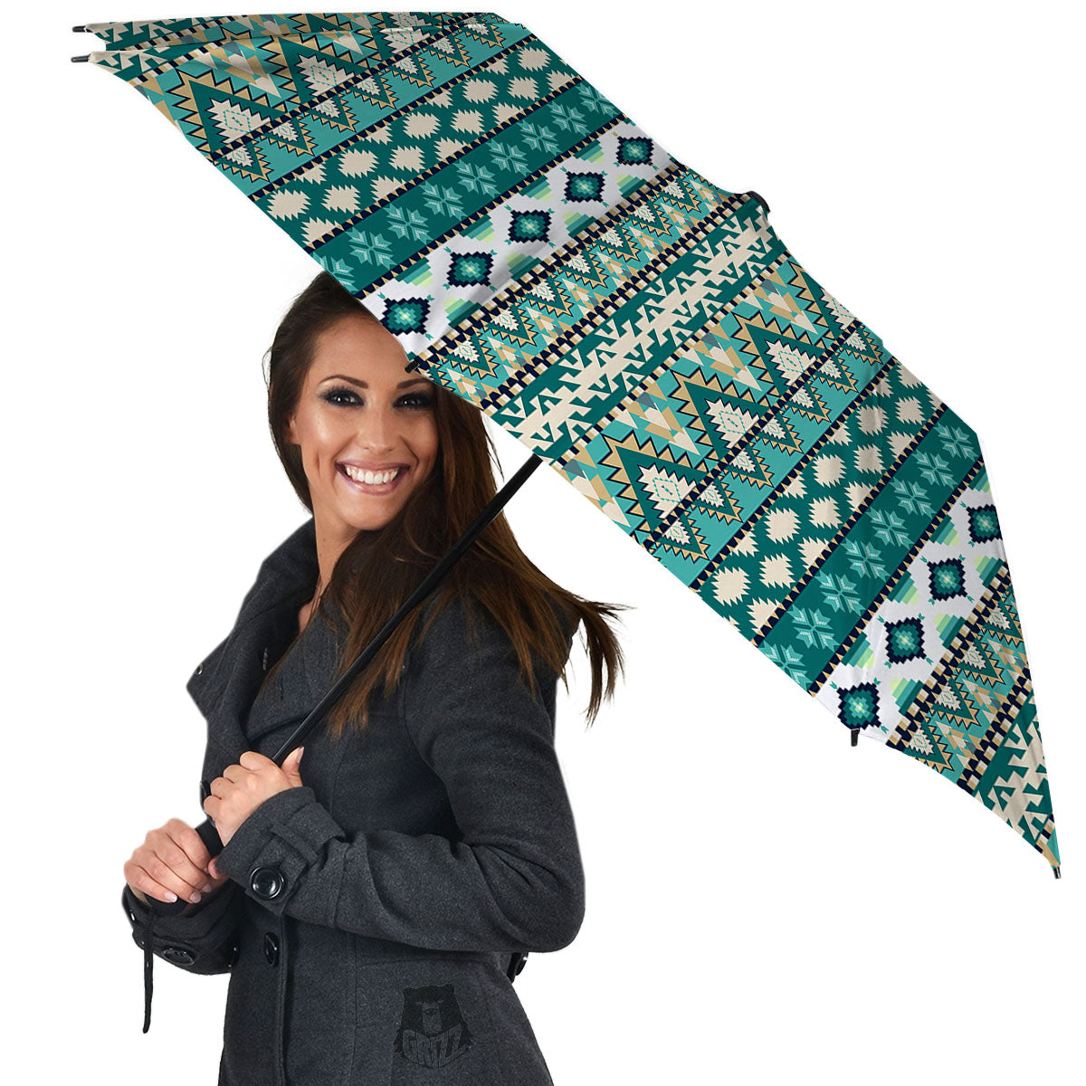 Green Indian Tribal Native Print Pattern Umbrella-grizzshop