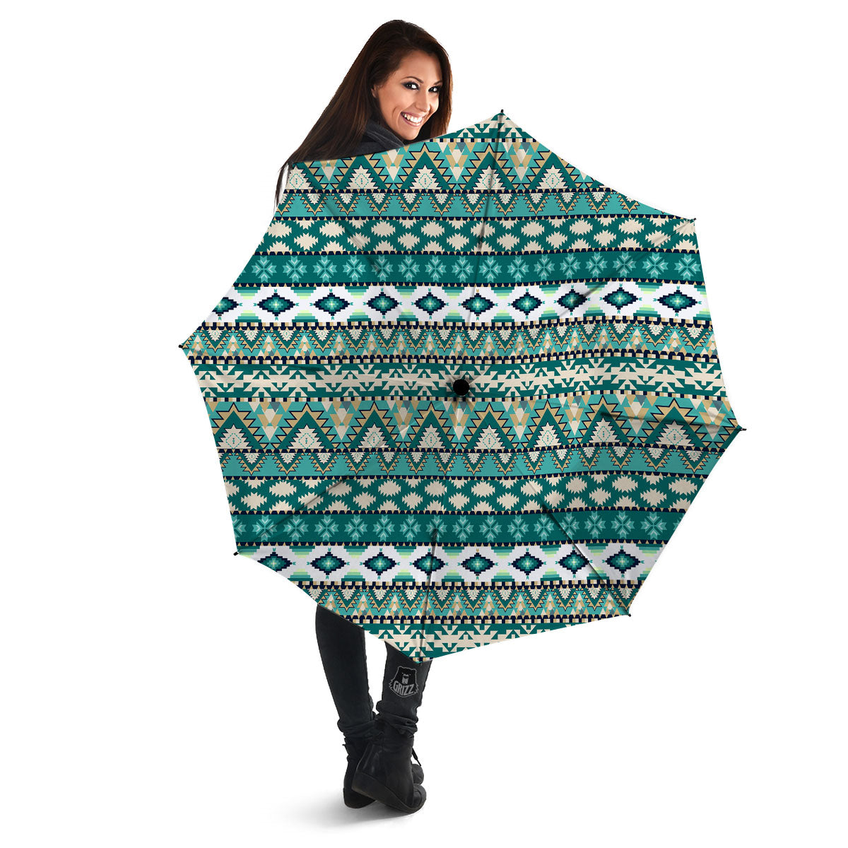 Green Indian Tribal Native Print Pattern Umbrella-grizzshop