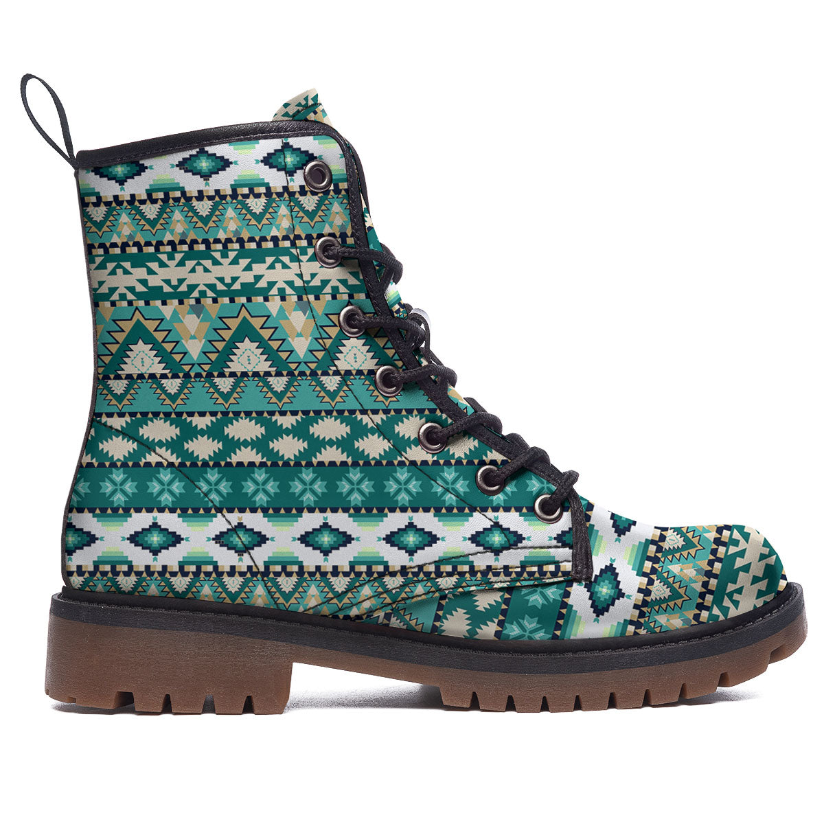 Green Indian Tribal Native Print Pattern Work Boots-grizzshop