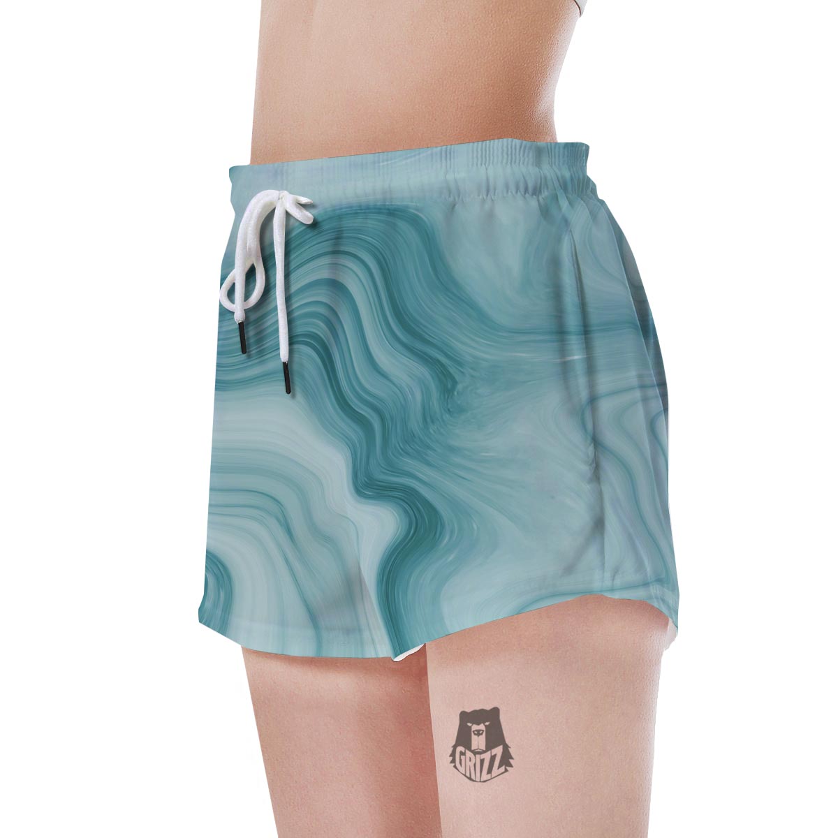 Green Ink Marble Women's Shorts-grizzshop