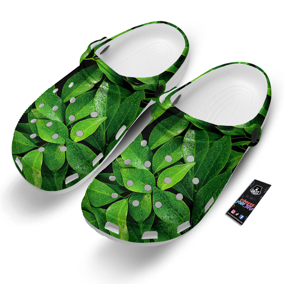 Green Leaf Print Clog-grizzshop