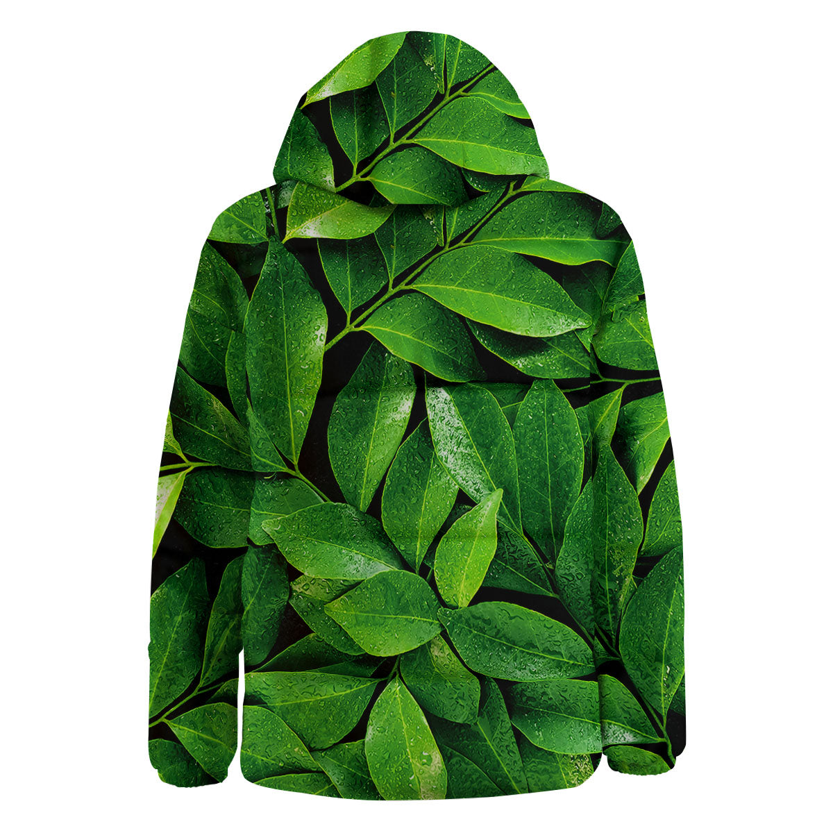 Green Leaf Print Down Jacket-grizzshop