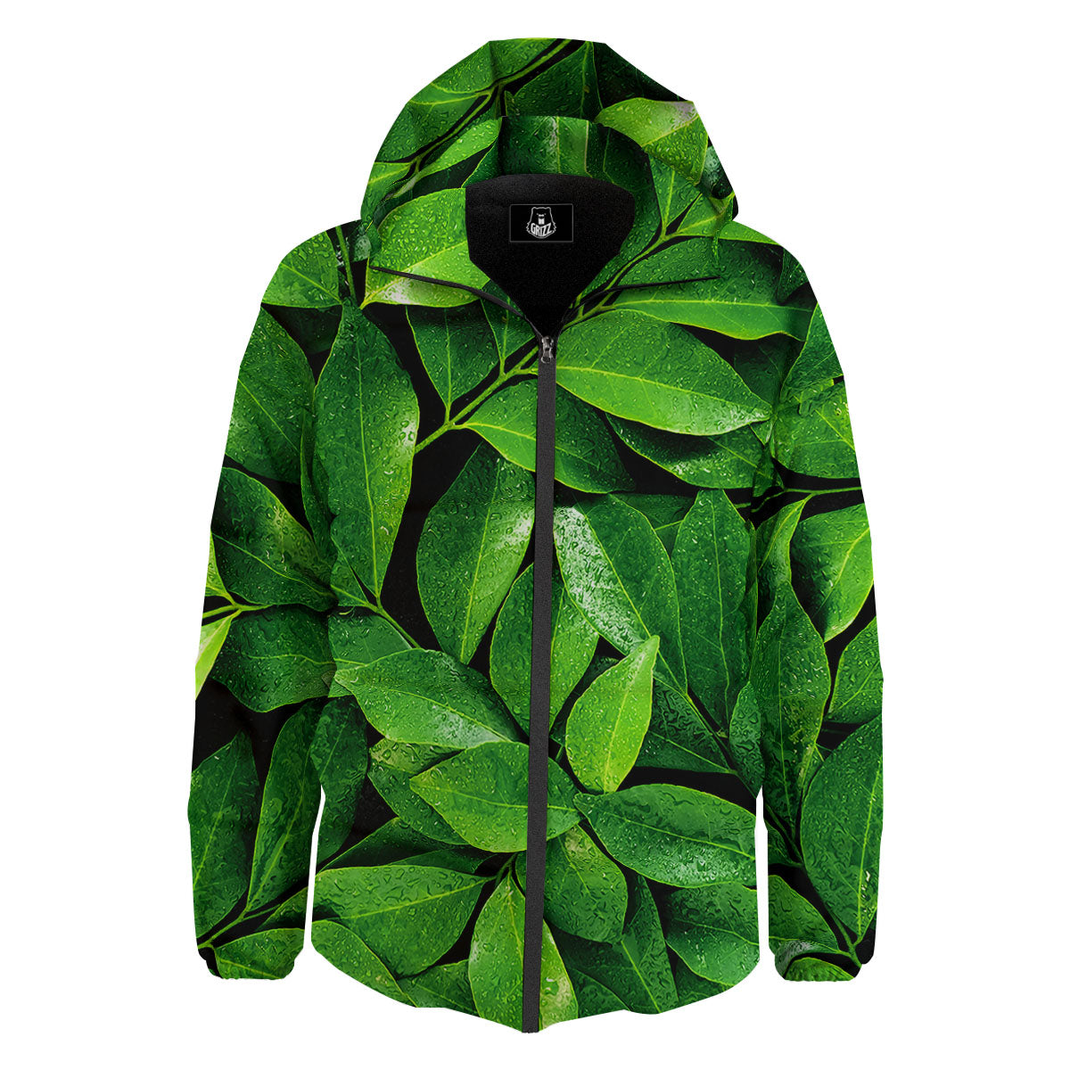 Green Leaf Print Down Jacket-grizzshop
