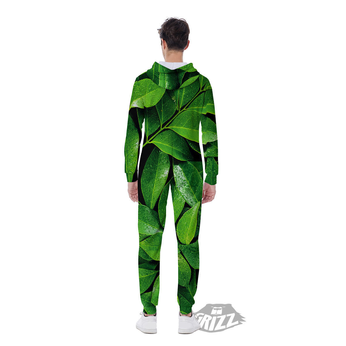 Green Leaf Print Men's Jumpsuit-grizzshop