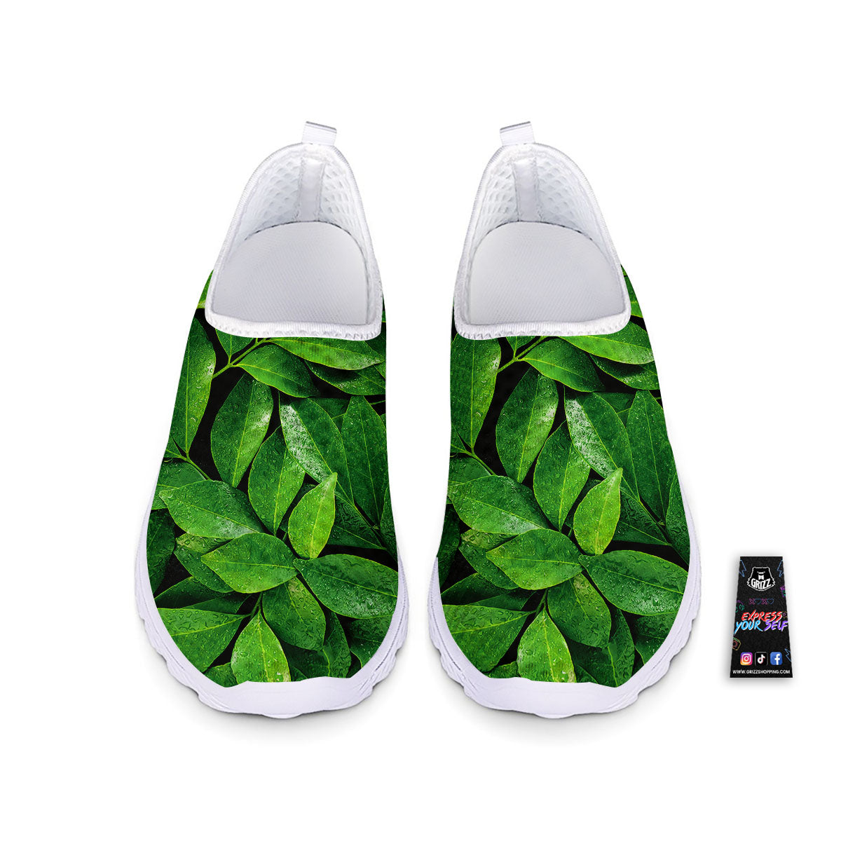 Green Leaf Print Nurse Shoes-grizzshop
