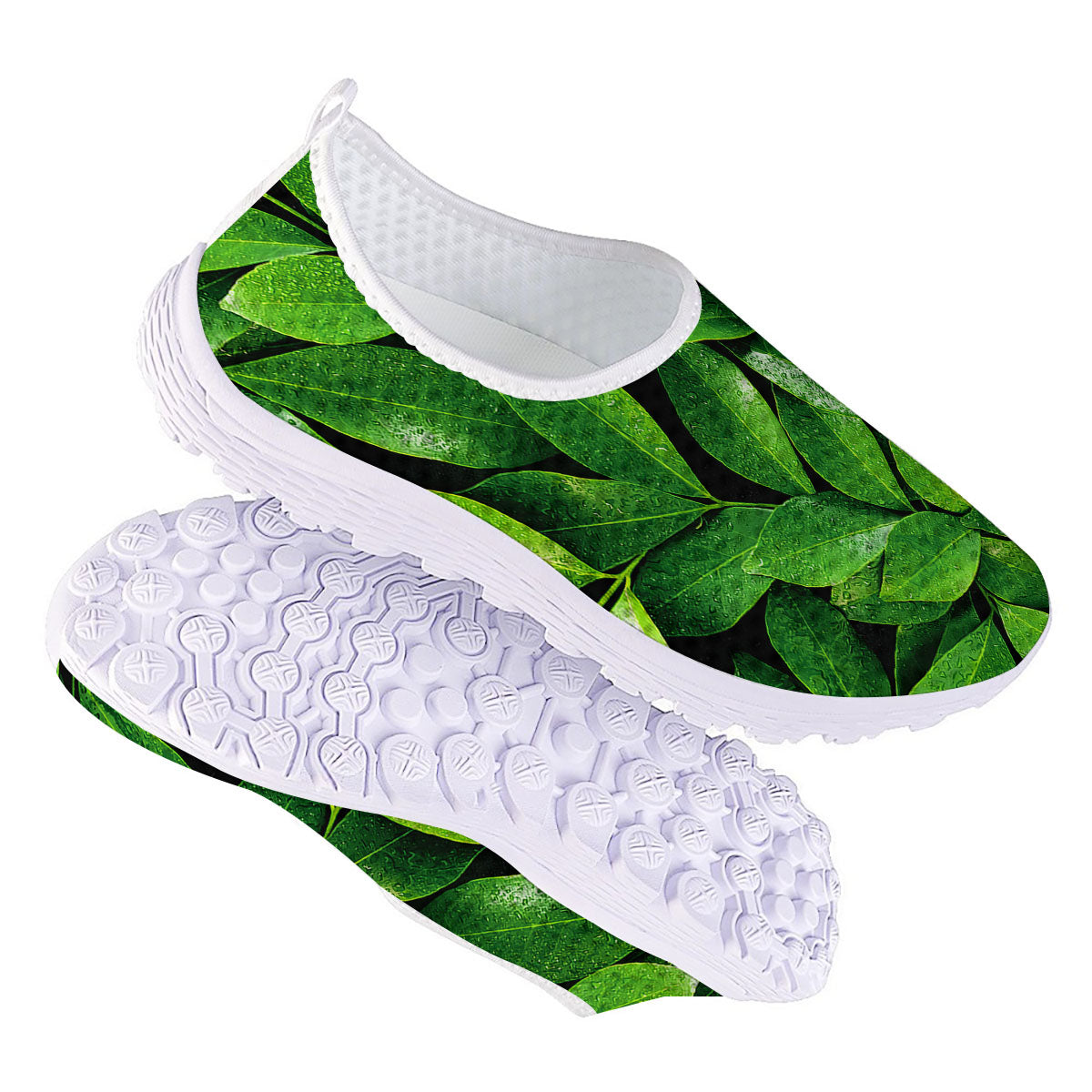 Green Leaf Print Nurse Shoes-grizzshop