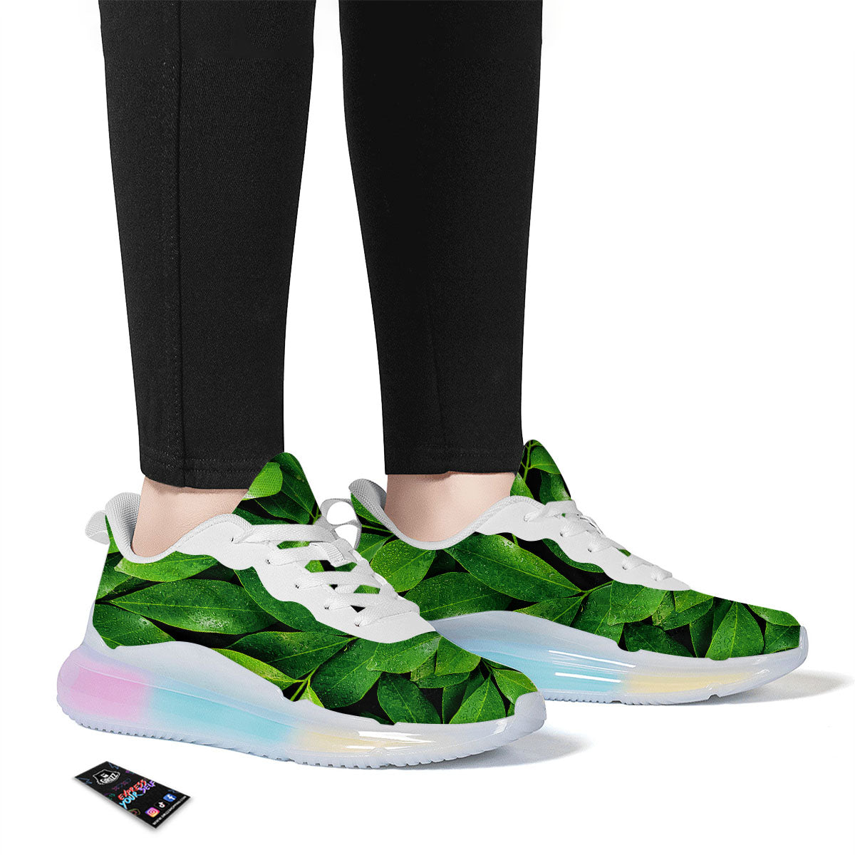 Green Leaf Print Running Sneakers-grizzshop