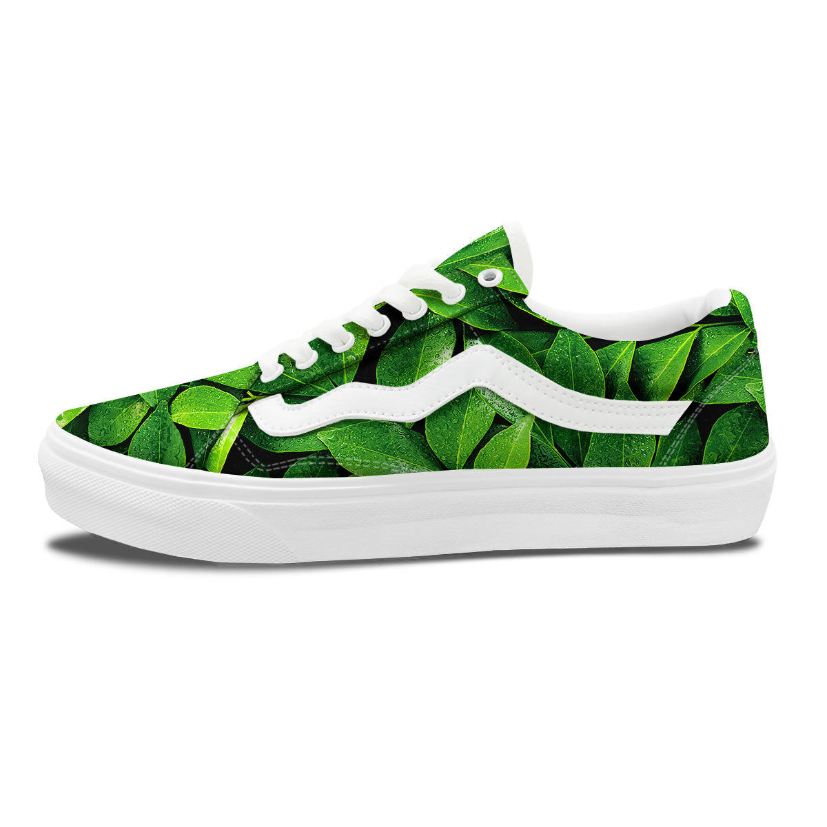 Green Leaf Print Skate Shoes-grizzshop
