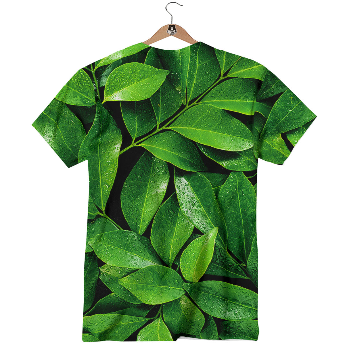 Green Leaf Print T-Shirt-grizzshop