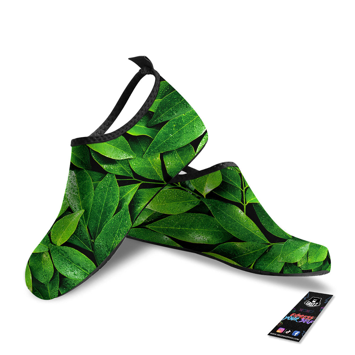 Green Leaf Print Water Shoes-grizzshop