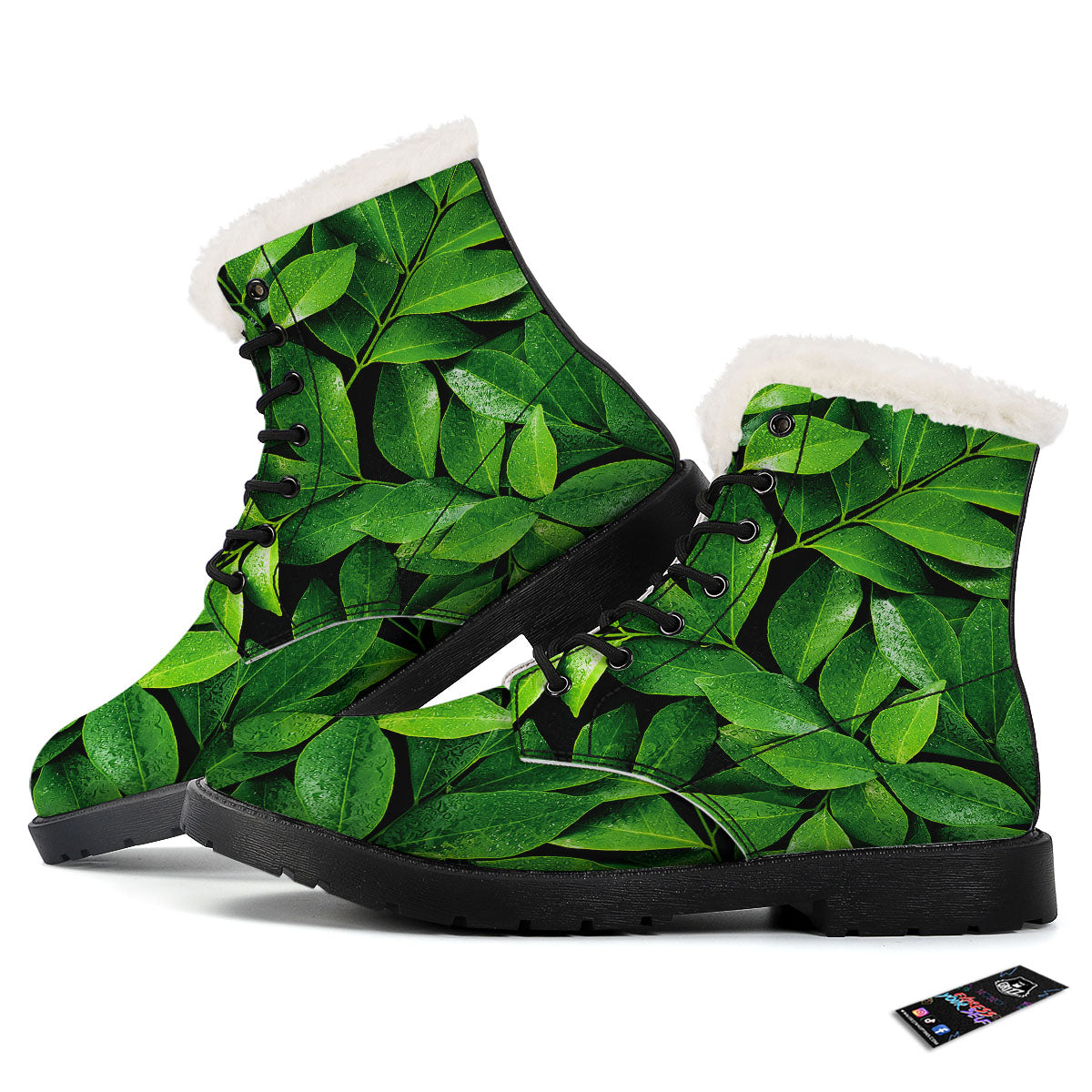 Green Leaf Print Winter Boots-grizzshop