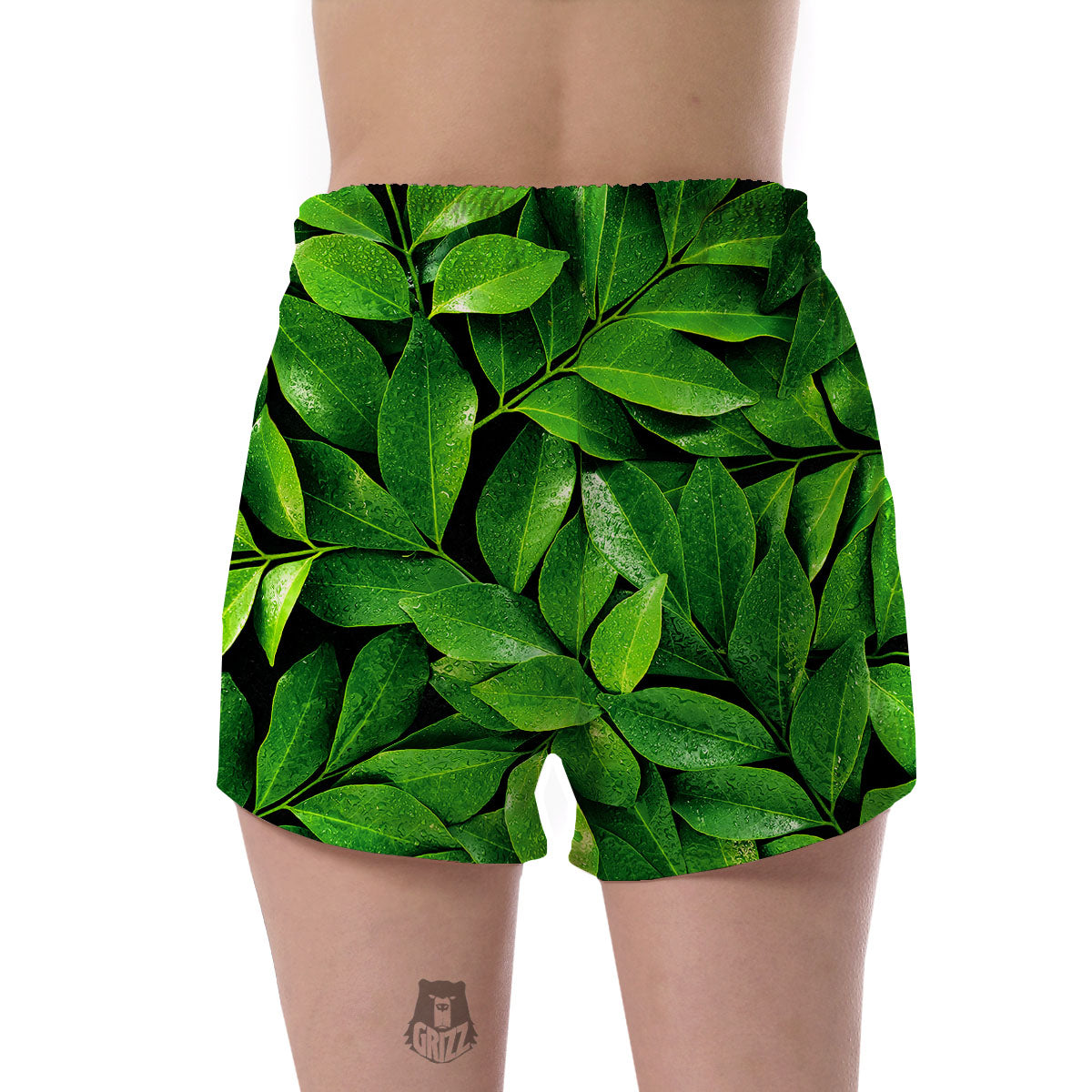 Green Leaf Print Women's Shorts-grizzshop