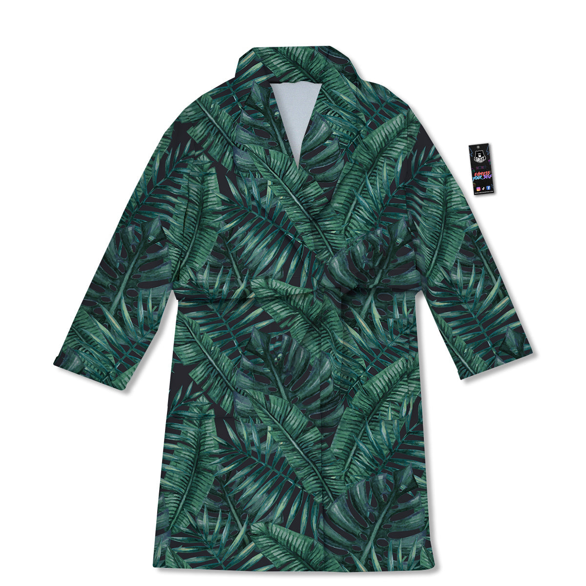 Green Leaf Tropical Print Pattern Bathrobe-grizzshop