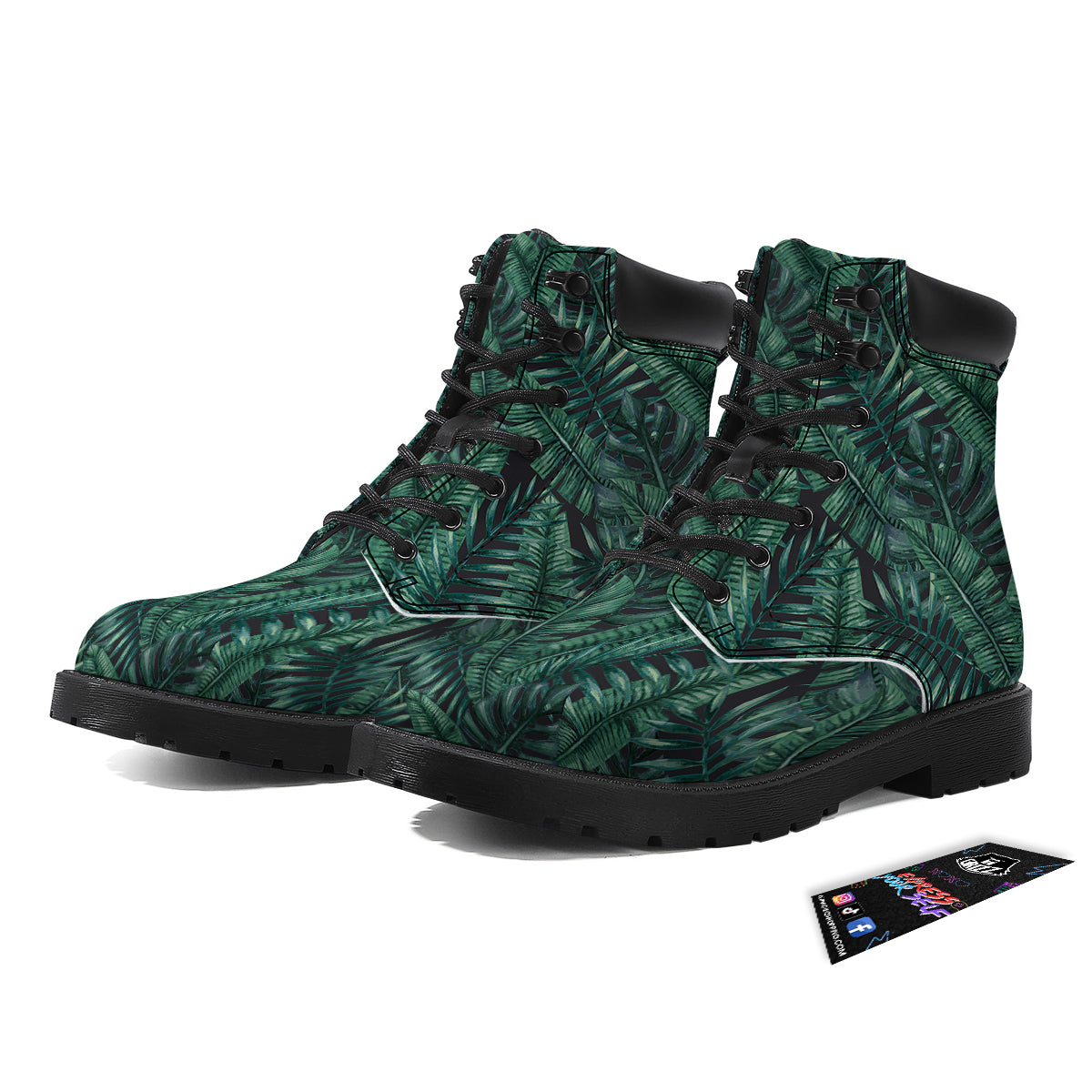 Green Leaf Tropical Print Pattern Boots-grizzshop
