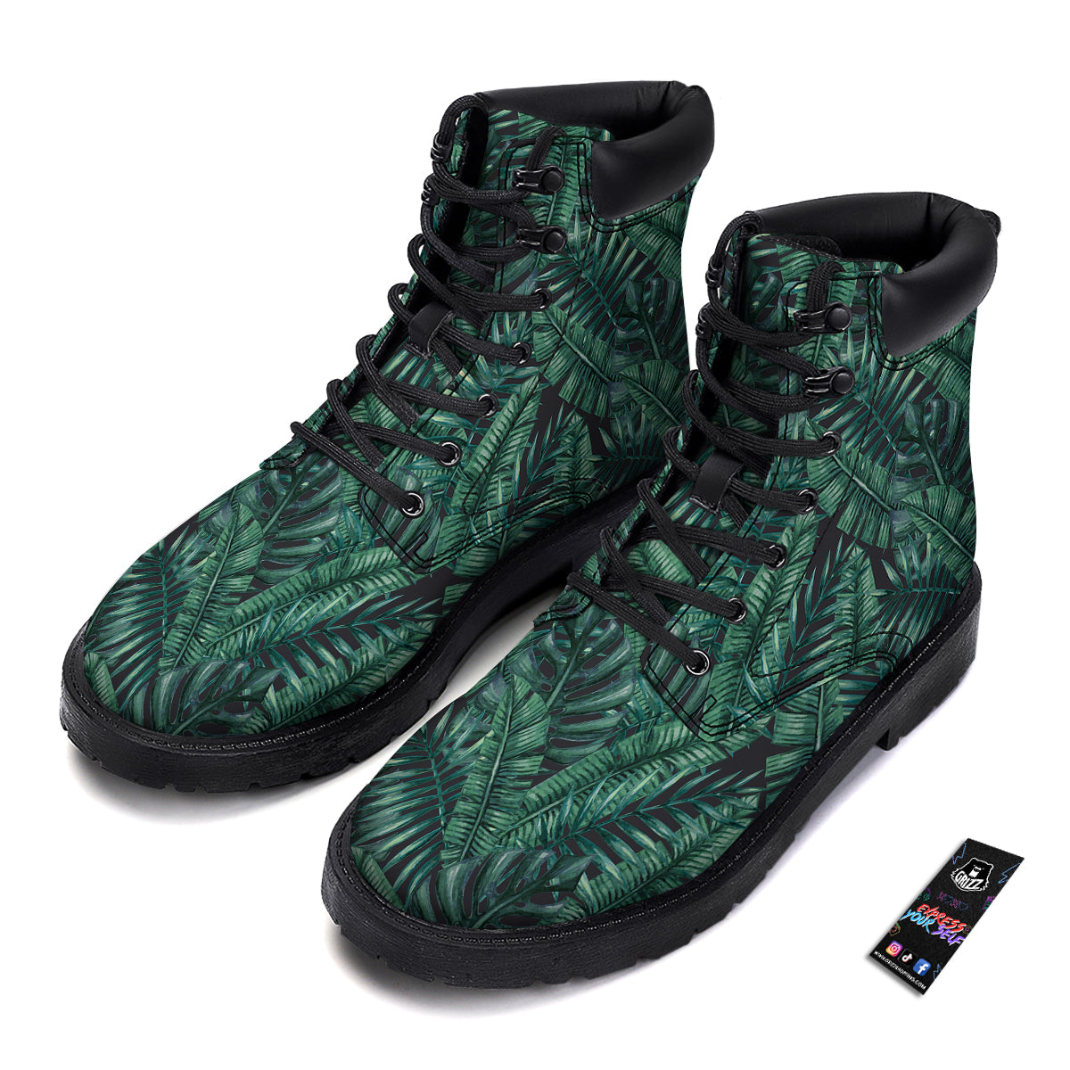 Green Leaf Tropical Print Pattern Boots-grizzshop