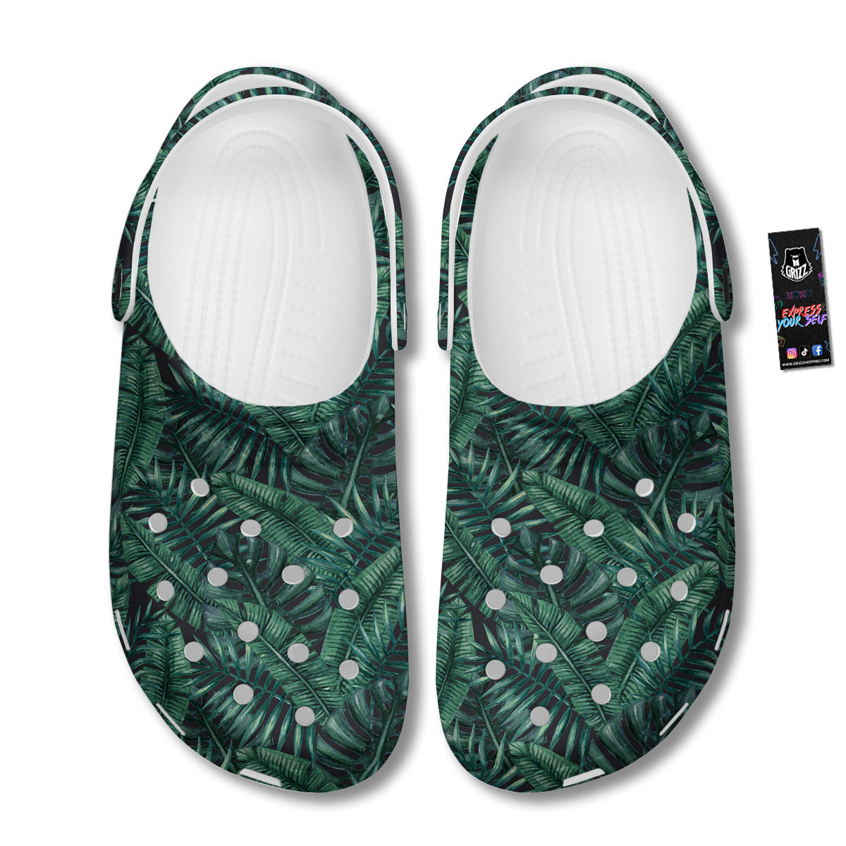 Green Leaf Tropical Print Pattern Clog-grizzshop