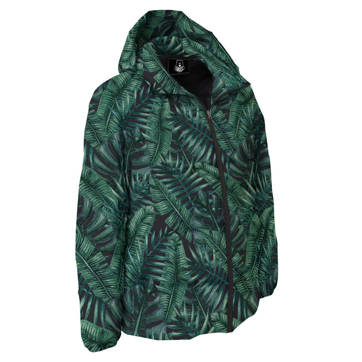 Green Leaf Tropical Print Pattern Down Jacket-grizzshop