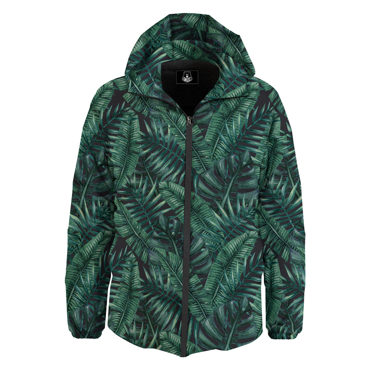 Green Leaf Tropical Print Pattern Down Jacket-grizzshop
