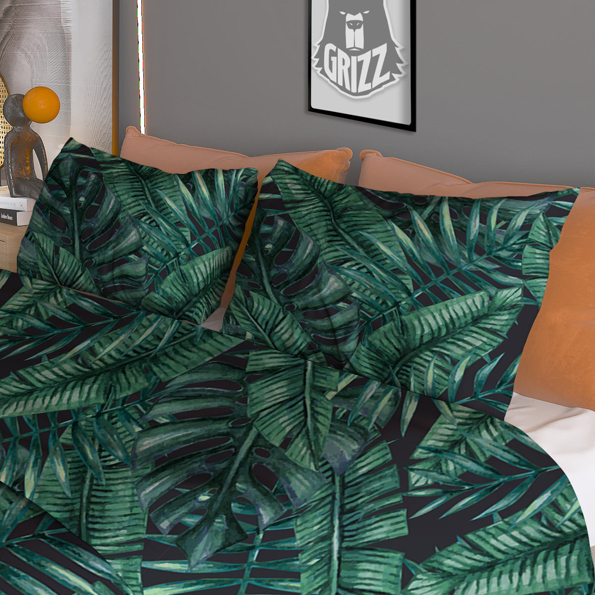 Green Leaf Tropical Print Pattern Duvet Cover Bedding Set