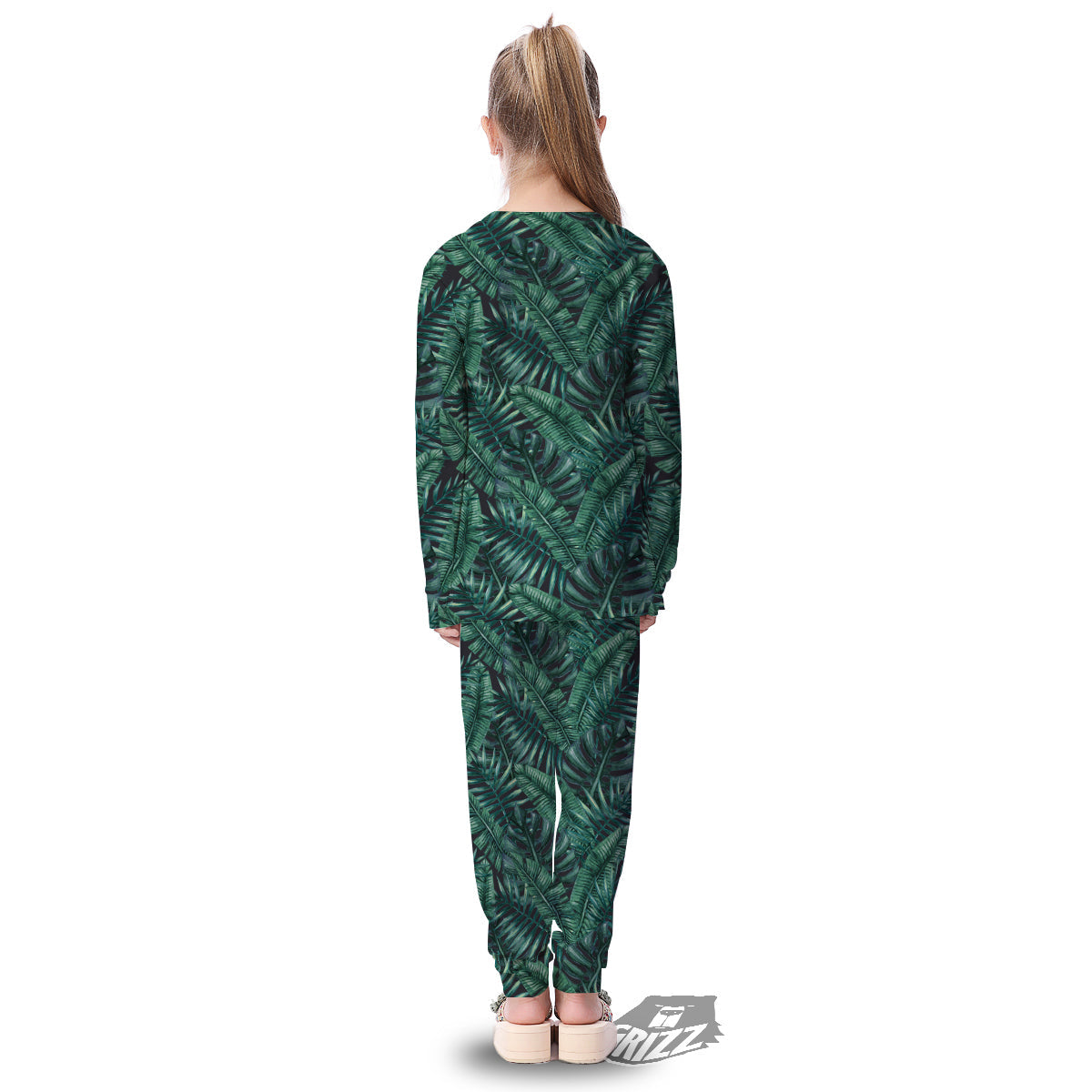 Green Leaf Tropical Print Pattern Kid's Pajamas-grizzshop