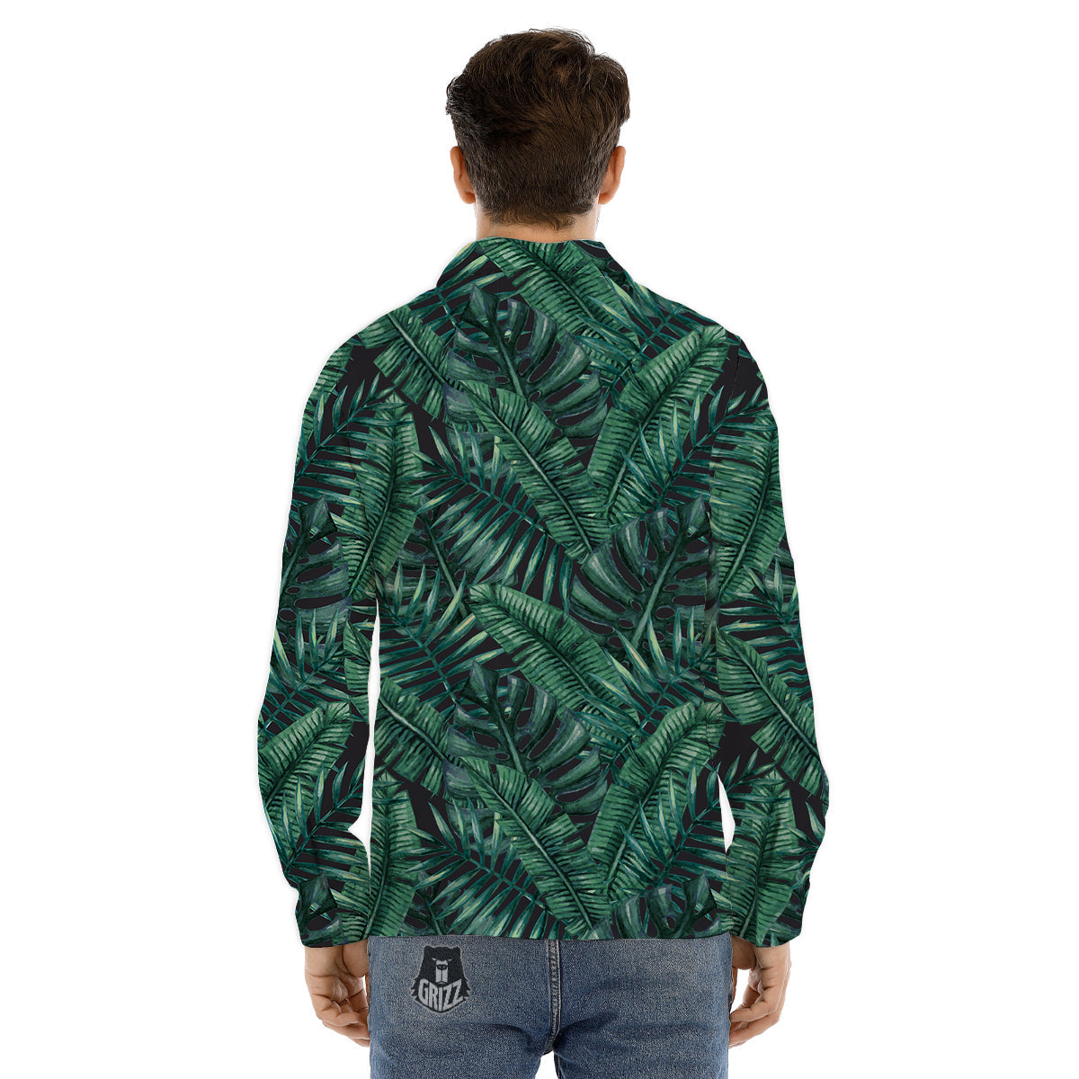 Green Leaf Tropical Print Pattern Men's Dress Shirts-grizzshop