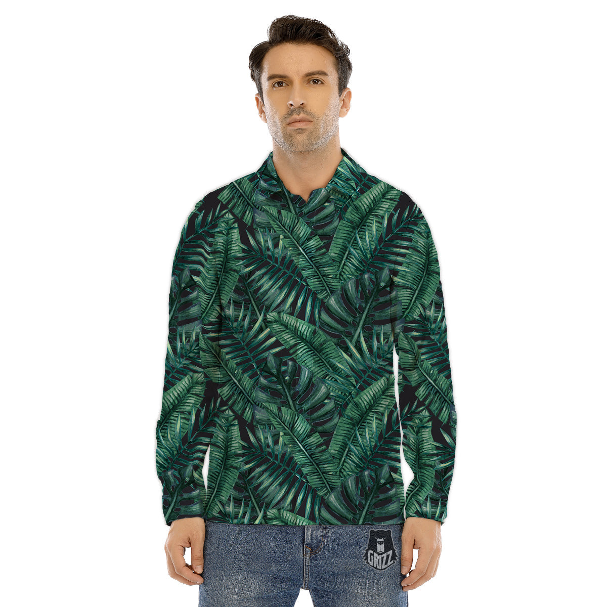 Green Leaf Tropical Print Pattern Men's Dress Shirts-grizzshop