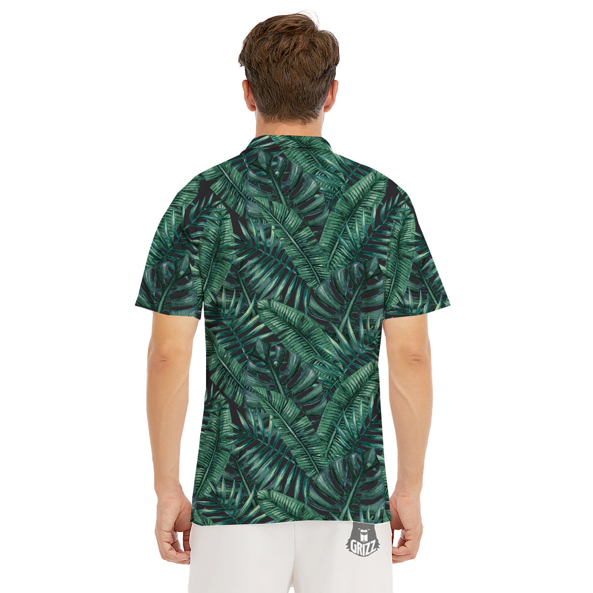 Green Leaf Tropical Print Pattern Men's Golf Shirts-grizzshop