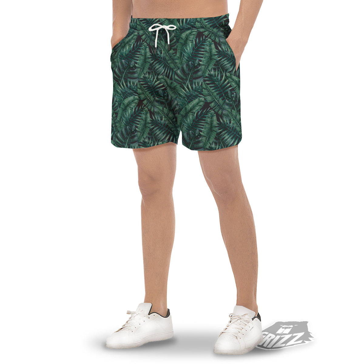 Green Leaf Tropical Print Pattern Men's Gym Shorts-grizzshop