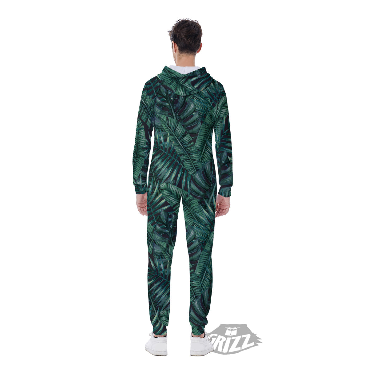 Green Leaf Tropical Print Pattern Men's Jumpsuit-grizzshop