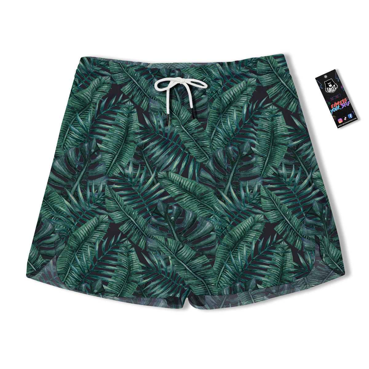 Green Leaf Tropical Print Pattern Men's Running Shorts-grizzshop