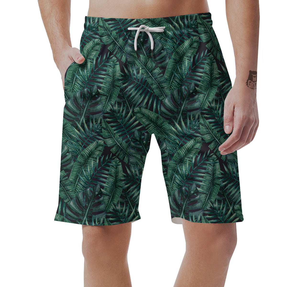 Green Leaf Tropical Print Pattern Men's Shorts-grizzshop