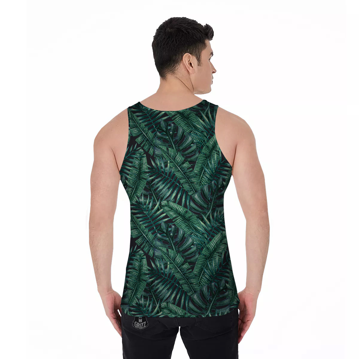 Green Leaf Tropical Print Pattern Men's Tank Top-grizzshop