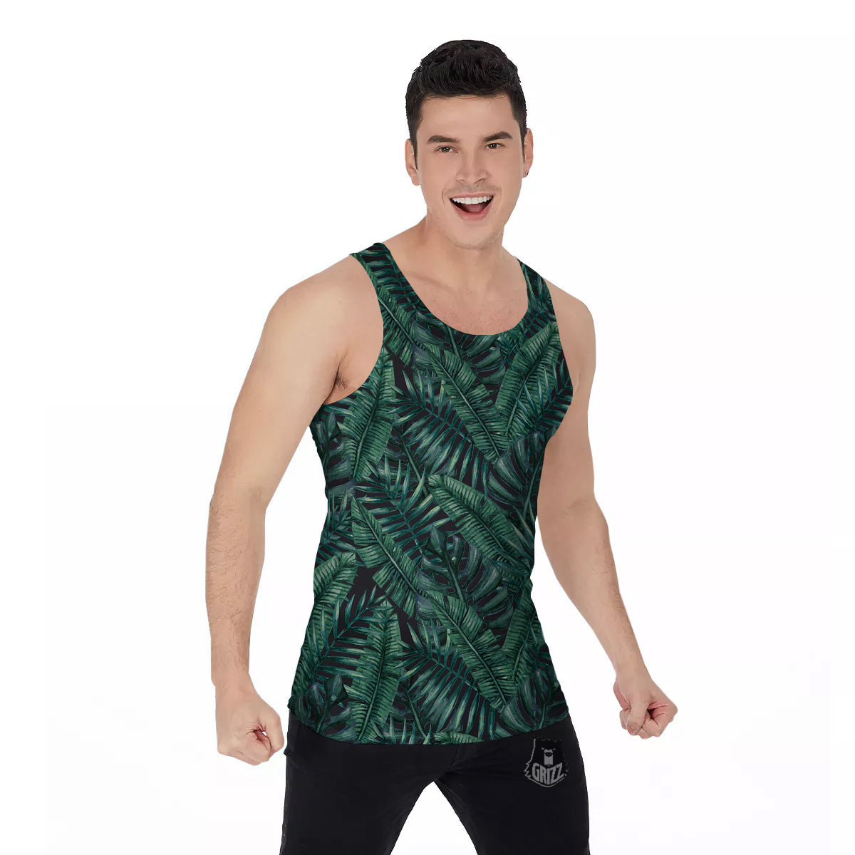 Green Leaf Tropical Print Pattern Men's Tank Top-grizzshop