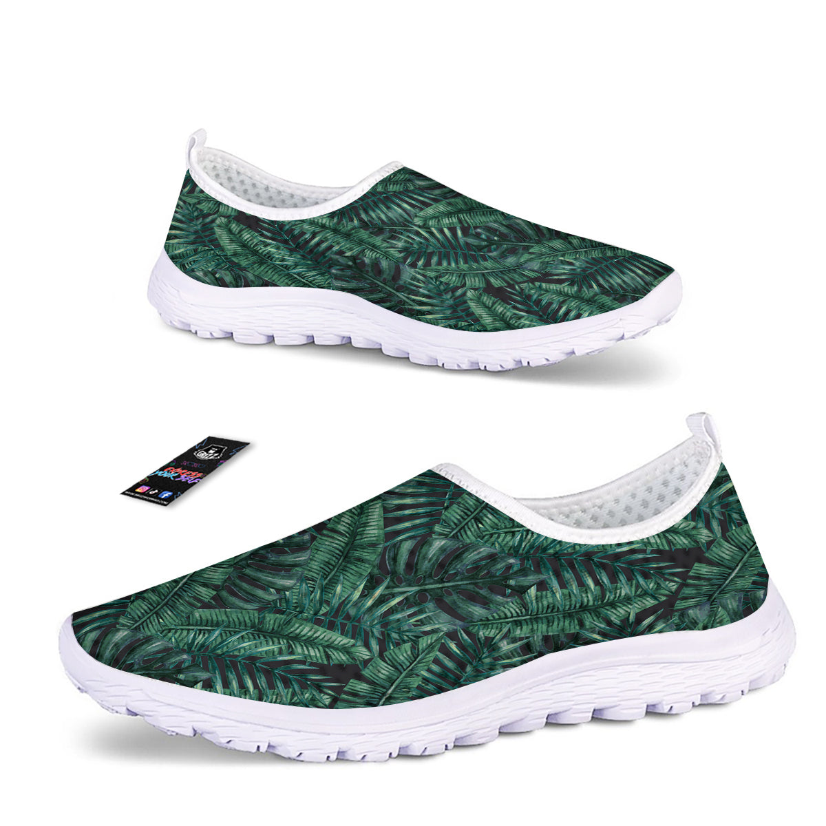 Green Leaf Tropical Print Pattern Nurse Shoes-grizzshop